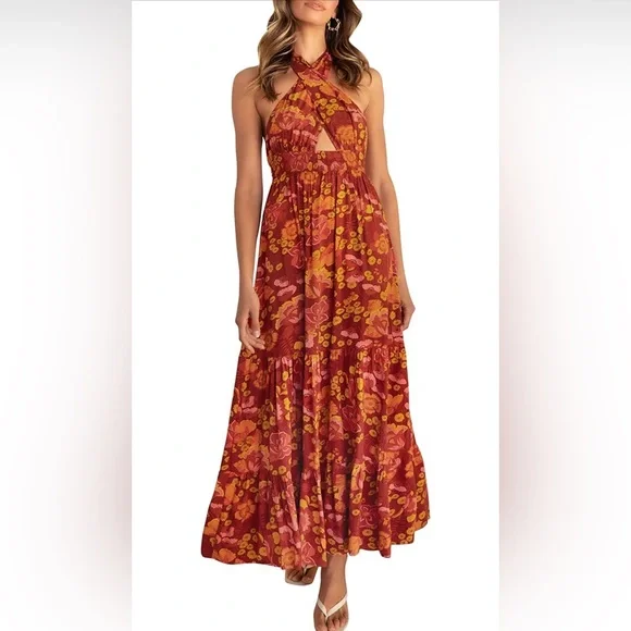 fitted lace wedding dress KVOTUU Womens Summer Sundress Crossover Halter Neck Dresses Flowy A Line  Boho Maxi Dress Casual Beach Travel Vacation Outfit Black at Amazon Women's  Clothing store